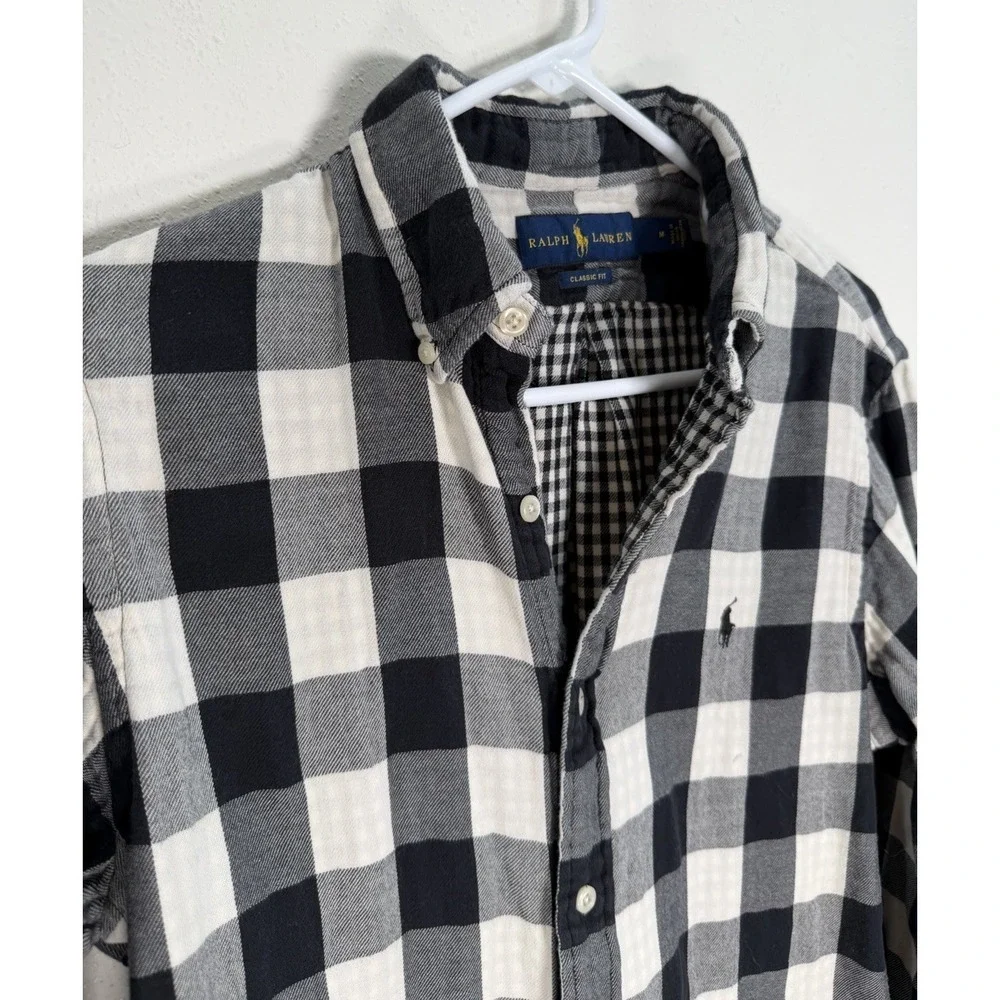 Ralph Lauren Shirt Men's Double-Faced Buffalo Plaid Black Cream Sz M SOFT!